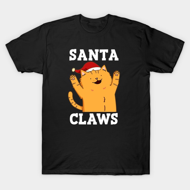 Santa Claws Cute Christmas Cat Pun T-Shirt by punnybone